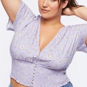 Forever 21 Plus Size VNeck Smocking Blouse with Scrunchie